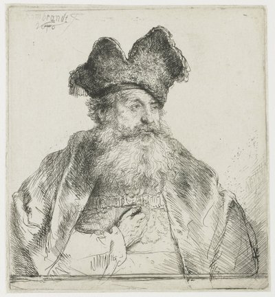 Vieil homme avec un bonnet de fourrure divisé - Rembrandt van Rijn
