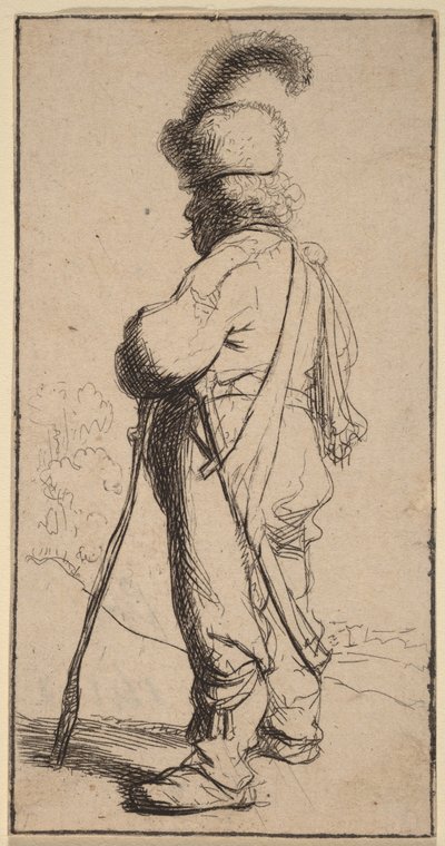 Un Polonais appuyé sur un bâton - Rembrandt van Rijn