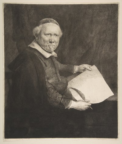 Portrait de Lieven Willemsz van Coppenol, maître écrivain (la plus grande plaque) - Rembrandt van Rijn