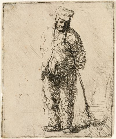 Paysan en haillons avec les mains derrière lui, tenant un bâton, vers 1630 - Rembrandt van Rijn