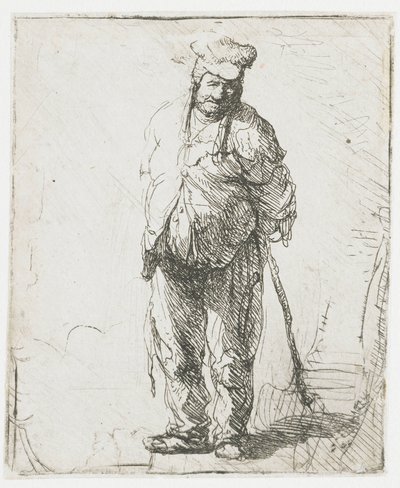 Paysan en haillons, les mains derrière le dos, tenant un bâton - Rembrandt van Rijn