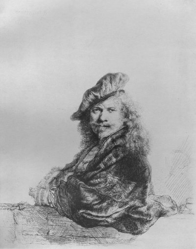 Rembrandt appuyé sur un rebord de pierre, 1639 - Rembrandt van Rijn