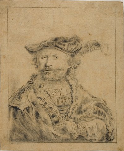Rembrandt avec un chapeau à plumes - Rembrandt van Rijn