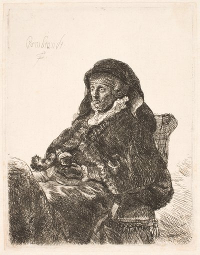 La mère de Rembrandt en robe de veuve et gants noirs - Rembrandt van Rijn