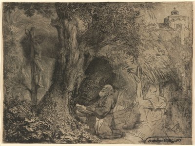 Saint François priant sous un arbre - Rembrandt van Rijn
