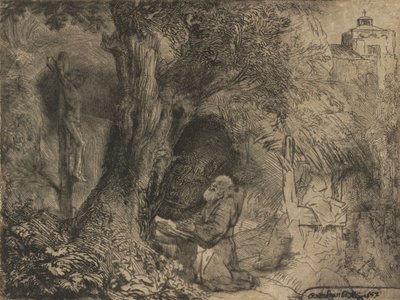 Saint François priant sous un arbre, 1657 - Rembrandt van Rijn