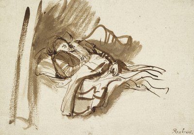 Saskia endormie au lit - Rembrandt van Rijn