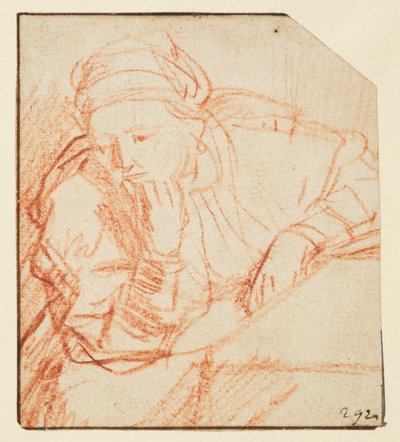 Saskia assise à une table - Rembrandt van Rijn