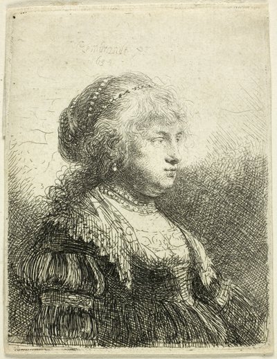 Saskia avec des perles dans les cheveux - Rembrandt van Rijn