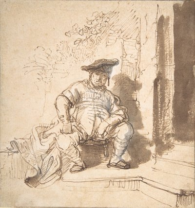 Homme assis portant une casquette plate, 1635-40 - Rembrandt van Rijn