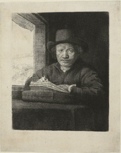 Autoportrait Gravure à une Fenêtre - Rembrandt van Rijn