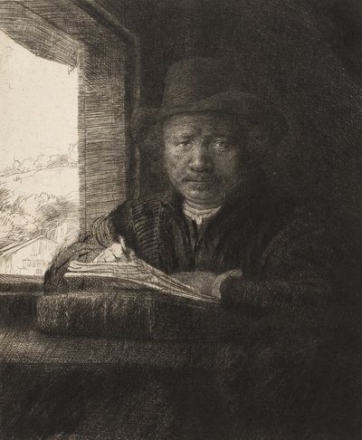 Autoportrait gravé à une fenêtre, 1648 - Rembrandt van Rijn
