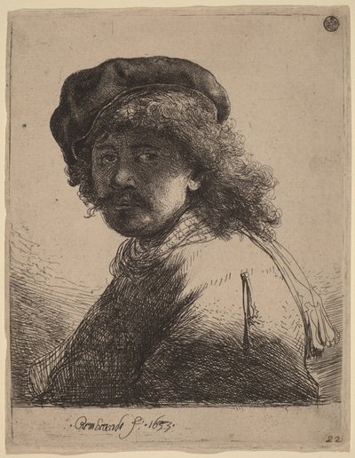 Autoportrait avec une casquette et une écharpe, le visage dans l