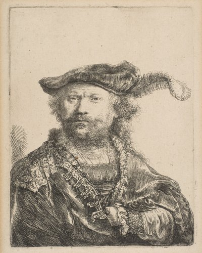 Autoportrait avec un bonnet de velours et une plume, 1638 - Rembrandt van Rijn