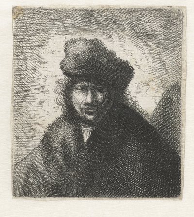 Autoportrait avec un bonnet de fourrure incliné : Buste, ca 1631 - Rembrandt van Rijn