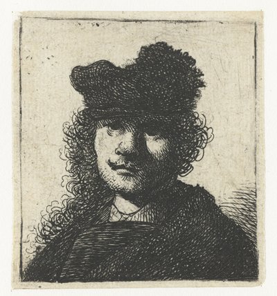 Autoportrait en bonnet et manteau sombre : buste - Rembrandt van Rijn