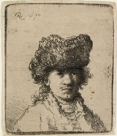 Autoportrait en bonnet de fourrure : buste, 1630 - Rembrandt van Rijn
