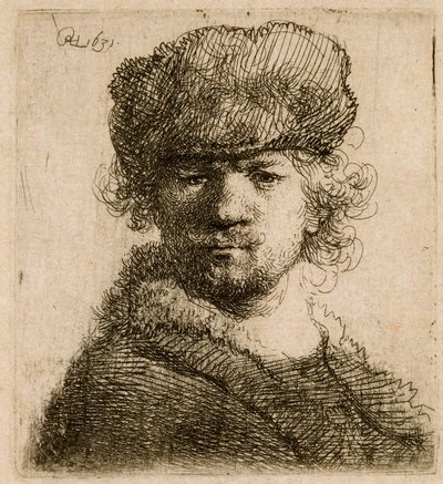 Autoportrait avec une lourde casquette en fourrure : buste, 1631 - Rembrandt van Rijn