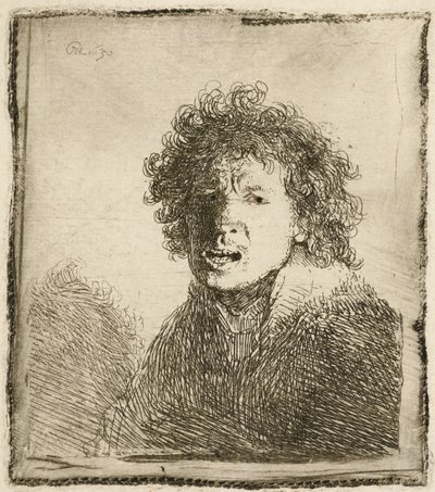 Autoportrait bouche ouverte, comme si criant : buste, 1630 - Rembrandt van Rijn