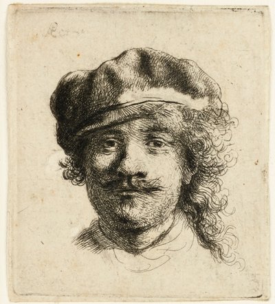 Autoportrait portant un bonnet mou : visage plein, tête seulement - Rembrandt van Rijn