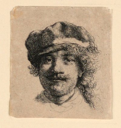 Autoportrait portant une casquette molle : visage complet, tête seulement - Rembrandt van Rijn