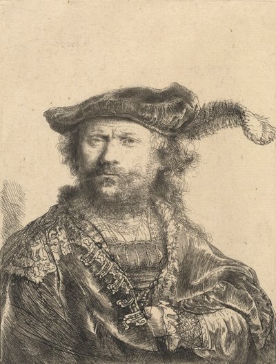 Autoportrait avec un bonnet de velours et une plume, 1638 - Rembrandt van Rijn