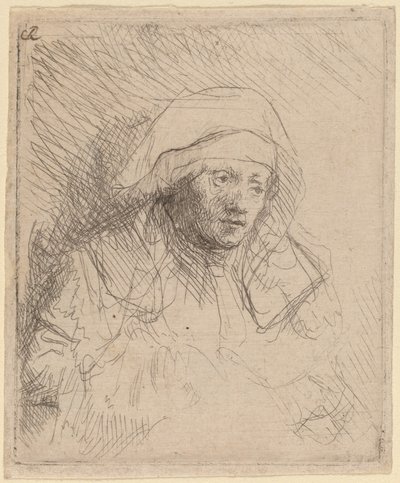 Femme malade avec une grande coiffe blanche (Saskia) - Rembrandt van Rijn