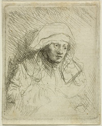 Femme malade avec une grande coiffe blanche (Saskia) - Rembrandt van Rijn