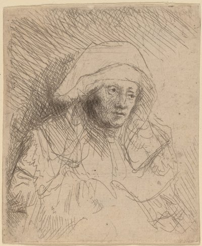 Femme malade avec une grande coiffe blanche Saskia - Rembrandt van Rijn