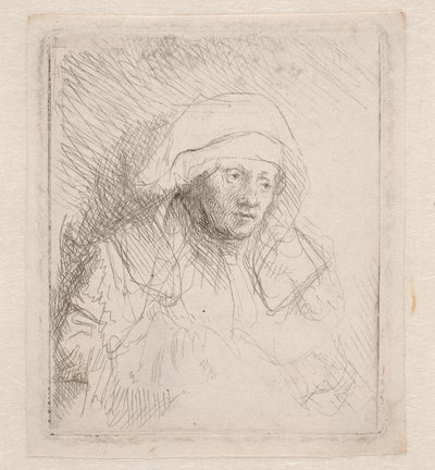 Femme malade portant une grande coiffe blanche (Saskia) - Rembrandt van Rijn