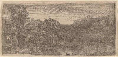 Petit paysage gris : une maison et des arbres près d