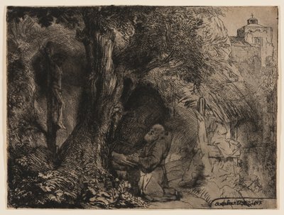 Saint François priant sous un arbre - Rembrandt van Rijn