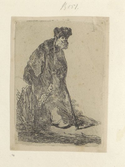 Homme debout avec un long manteau et un bonnet de fourrure - Rembrandt van Rijn