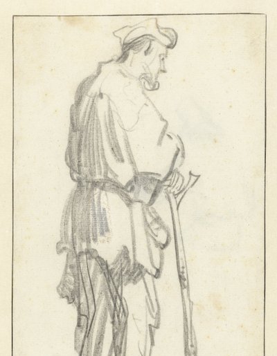 Homme debout avec un bâton, face à droite - Rembrandt van Rijn