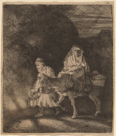 La Fuite en Égypte : une scène nocturne - Rembrandt van Rijn