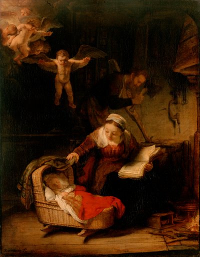 La Sainte Famille avec des anges - Rembrandt van Rijn