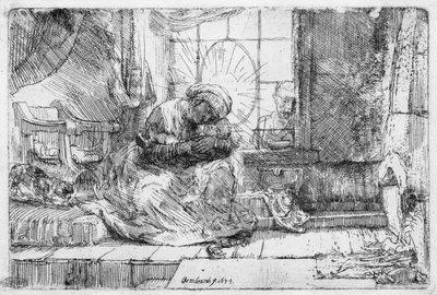 La Sainte Famille avec un chat - Rembrandt van Rijn