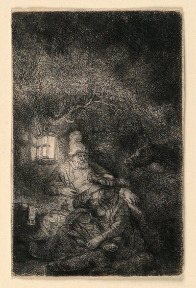 Le repos pendant la fuite en Égypte : une scène nocturne - Rembrandt van Rijn