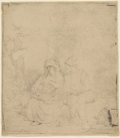 Le Repos pendant la fuite en Égypte : Légèrement gravé - Rembrandt van Rijn