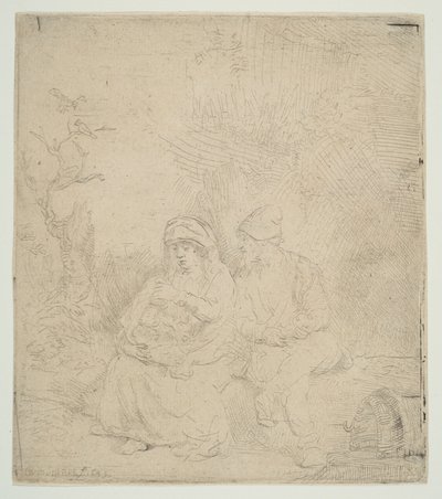 Le repos pendant la fuite en Égypte (légèrement gravé) - Rembrandt van Rijn