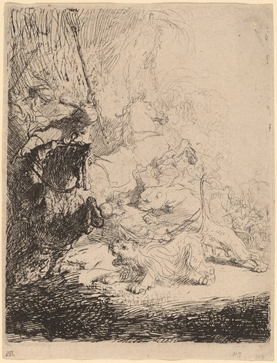 La petite chasse au lion (avec deux lions) - Rembrandt van Rijn