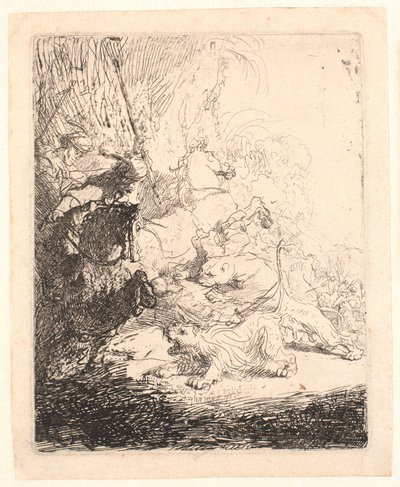 La petite chasse au lion (avec deux lions) - Rembrandt van Rijn