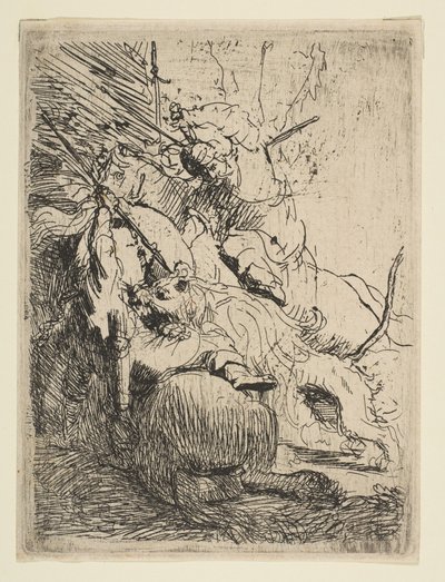 La Petite Chasse au Lion avec un Lion, ca. 1629 - Rembrandt van Rijn