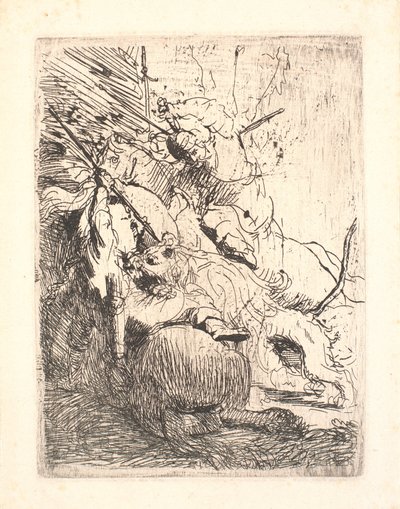 La petite chasse au lion (avec un lion) - Rembrandt van Rijn