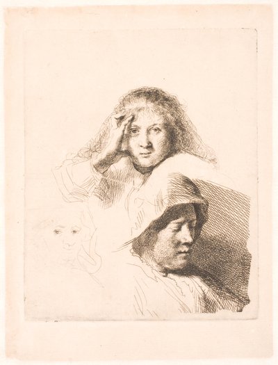 Trois têtes de femmes, une légèrement gravée - Rembrandt van Rijn