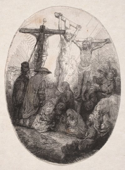La crucifixion entre deux malfaiteurs (plaque ovale) - Rembrandt van Rijn