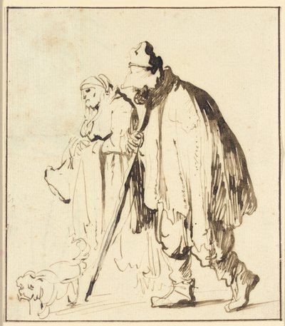 Couple vagabond avec un chien - Rembrandt van Rijn