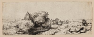 Vue de la Diemerdijk avec un laitier et des cottages - Rembrandt van Rijn