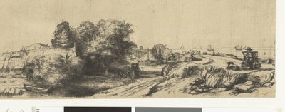 Vue du Diemerdijk avec un laitier et des cottages - Rembrandt van Rijn