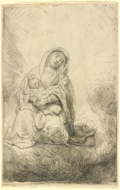 Vierge et Enfant dans les nuages - Rembrandt van Rijn
